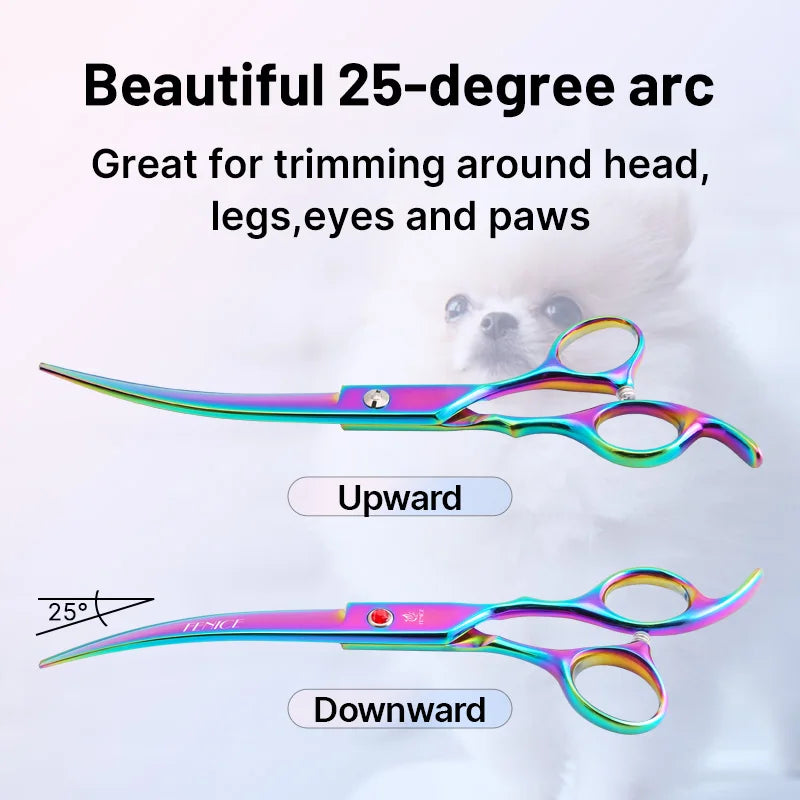 Grooming Scissors Shears Set for Household Pet Owners Stainless Steel Rainbow and Black 6.5 Inch and 7 Inch