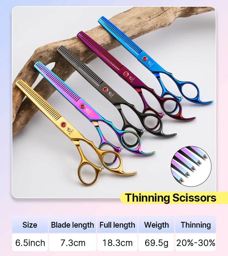 Grooming Scissors Shears Set for Household Pet Owners Stainless Steel Rainbow and Black 6.5 Inch and 7 Inch