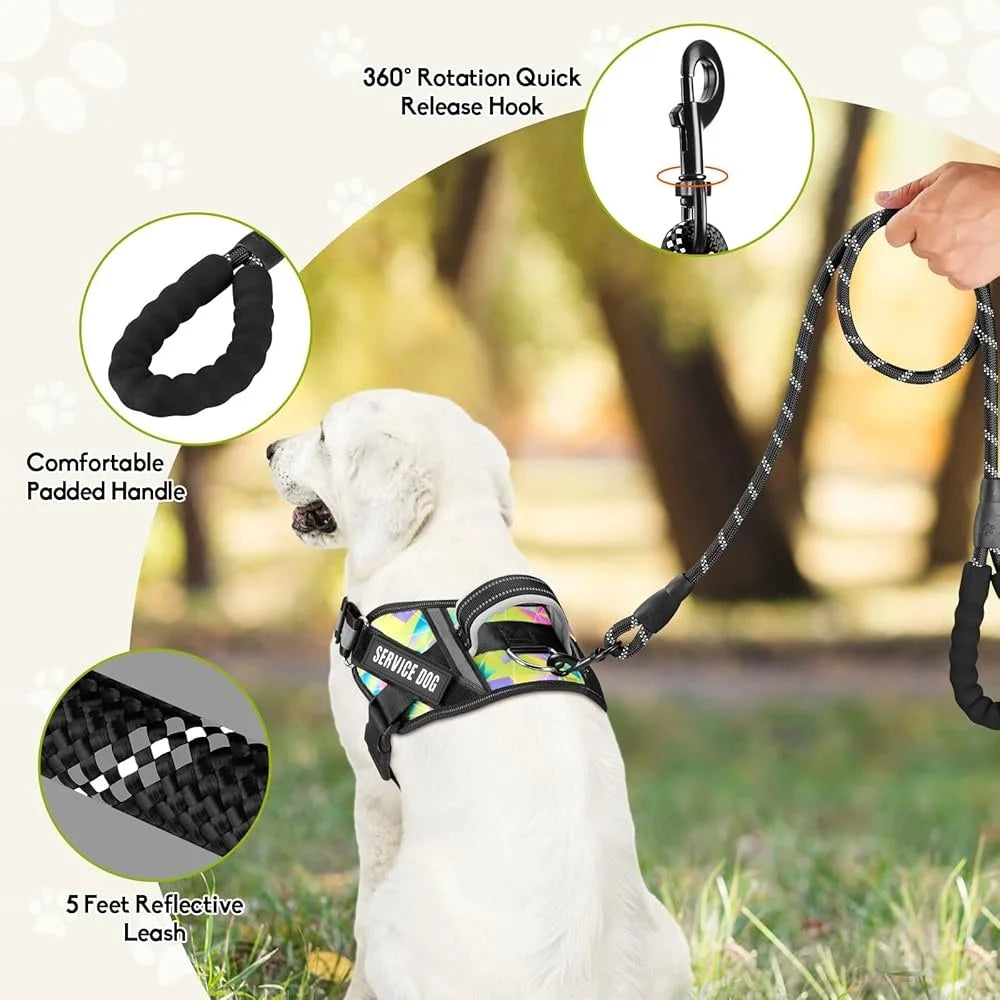 Service Dog Harness Leash Set Reflective No Pull Nylon for Puppies