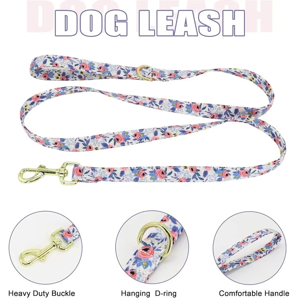 Cute Dog Harness Leash Collar Set Floral Design for Puppies All Seasons