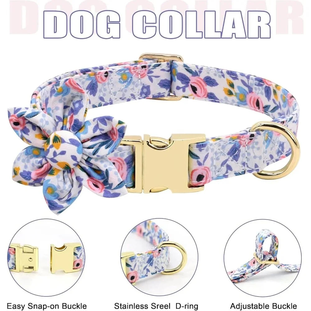 Cute Dog Harness Leash Collar Set Floral Design for Puppies All Seasons