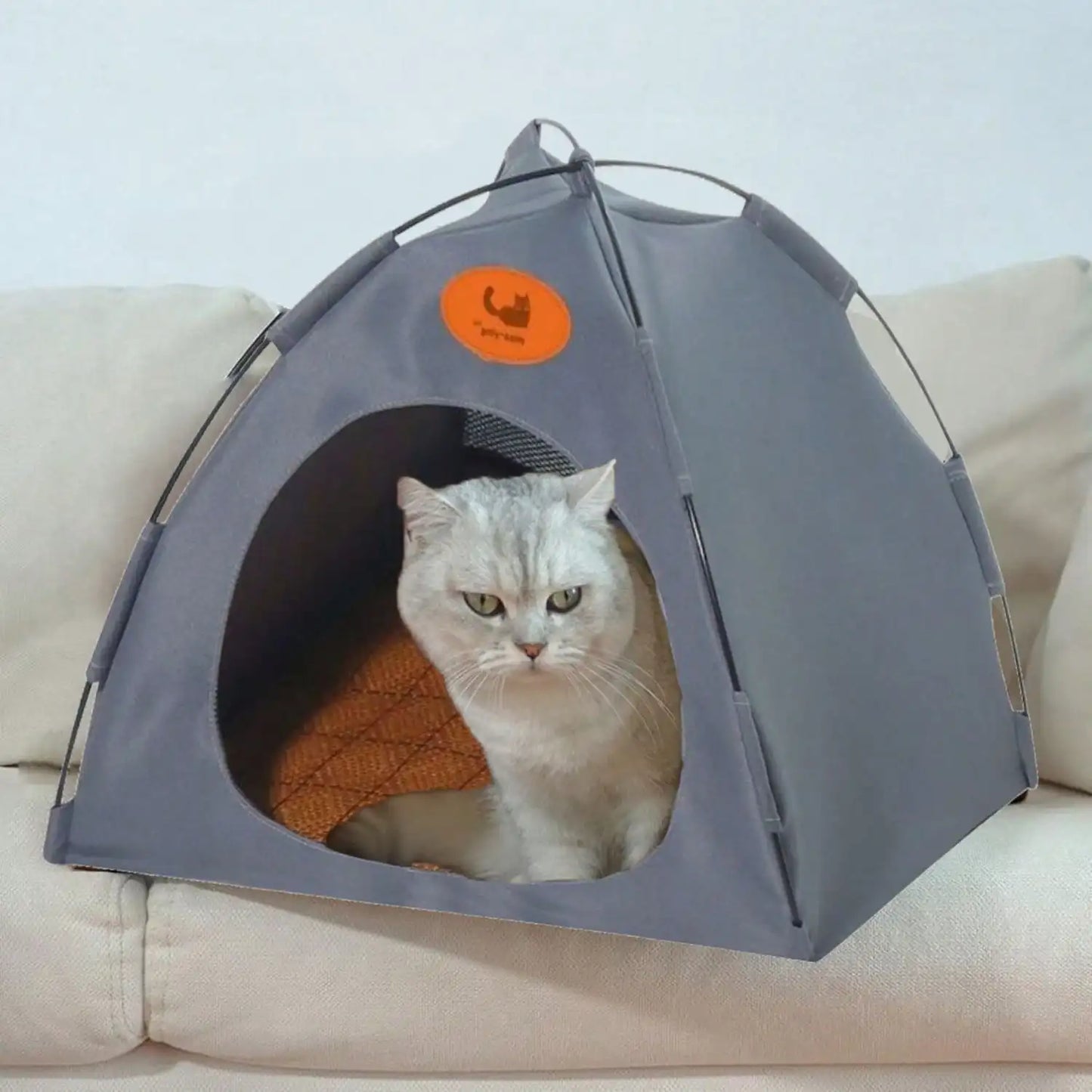 Pet Tent House with Cooling Pad and Rattan Mat for Cats and Dogs