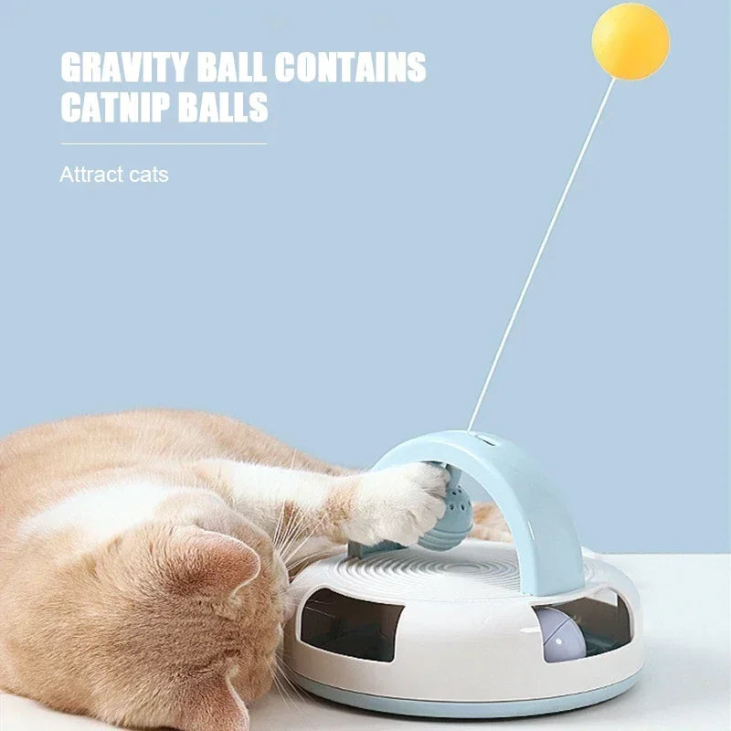 Gravity Table Tennis Cat Toy with Catnip Ball for Self-Stimulation