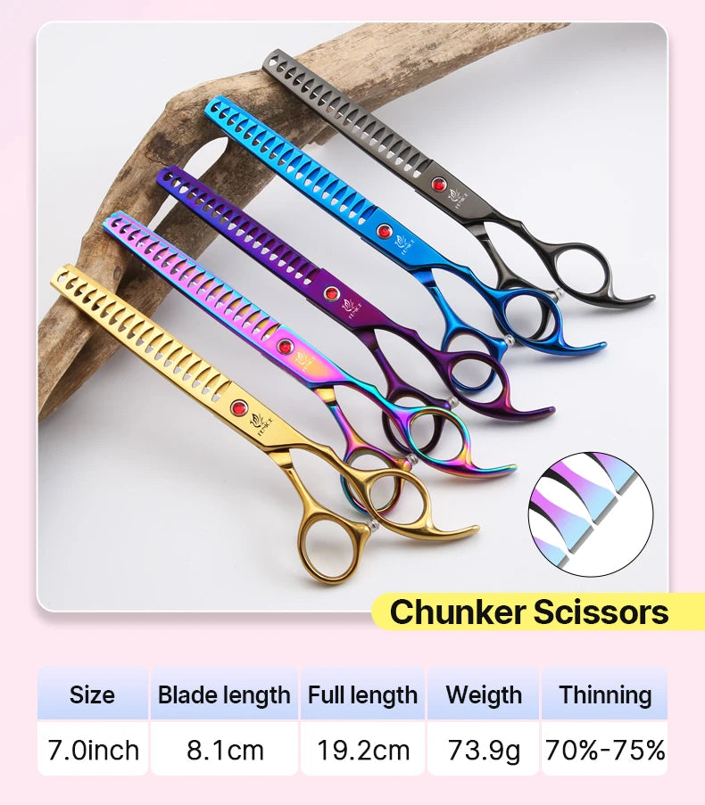 Grooming Scissors Shears Set for Household Pet Owners Stainless Steel Rainbow and Black 6.5 Inch and 7 Inch