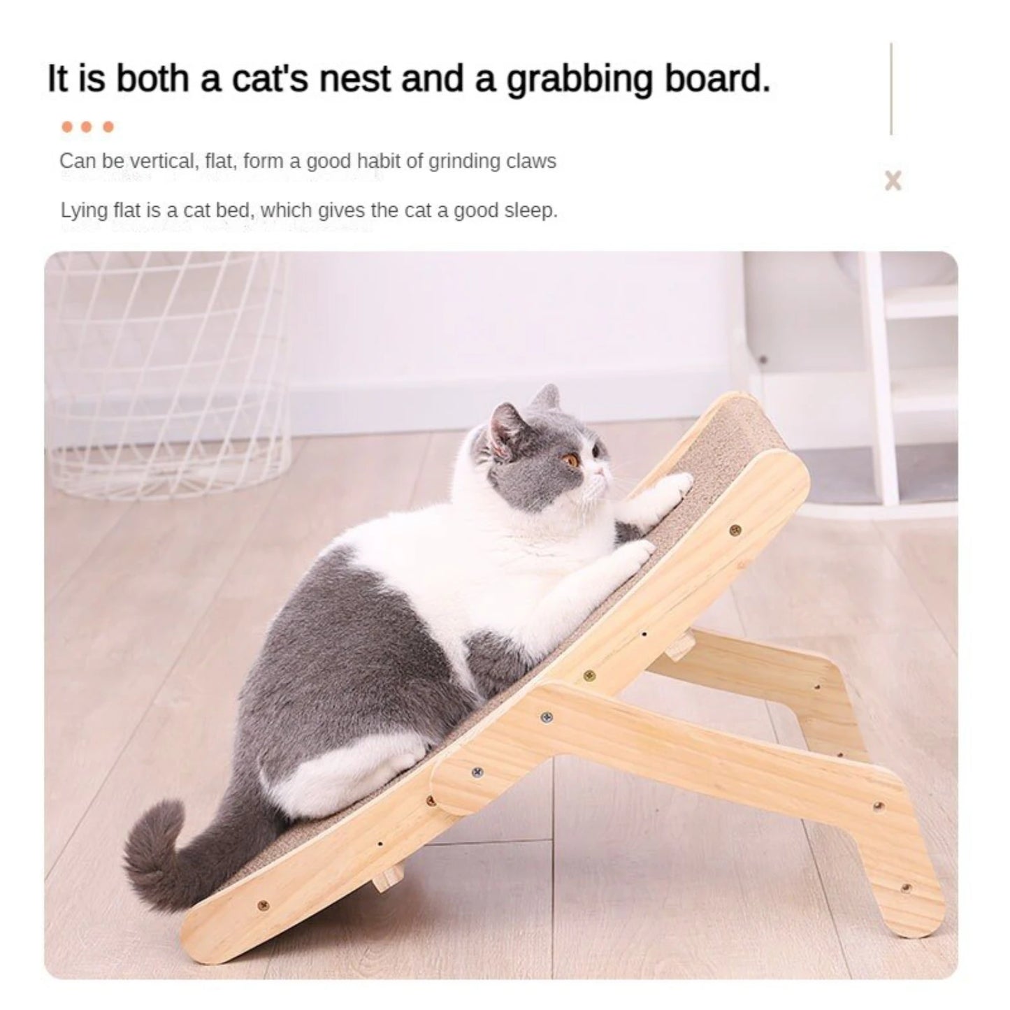 Interactive Durable Wooden Cat Lounge Bed Scratcher and Training Tool