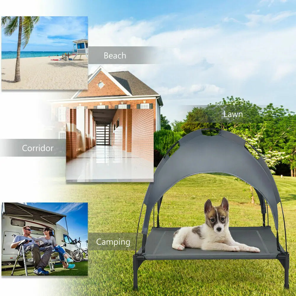 Portable Elevated Dog Cot with Canopy for Outdoor Comfort