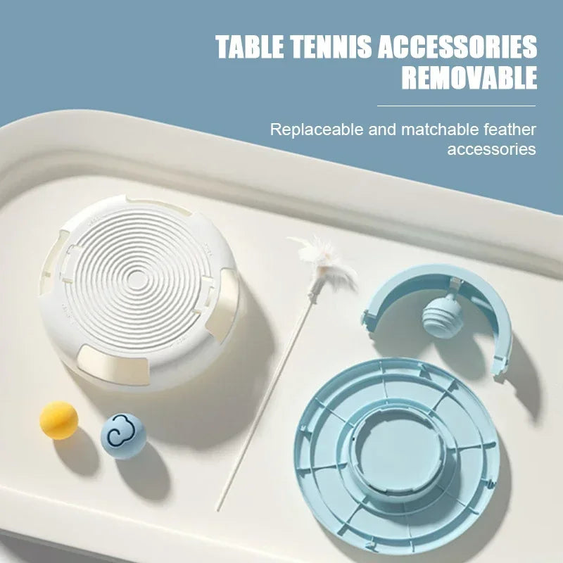 Gravity Table Tennis Cat Toy with Catnip Ball for Self-Stimulation