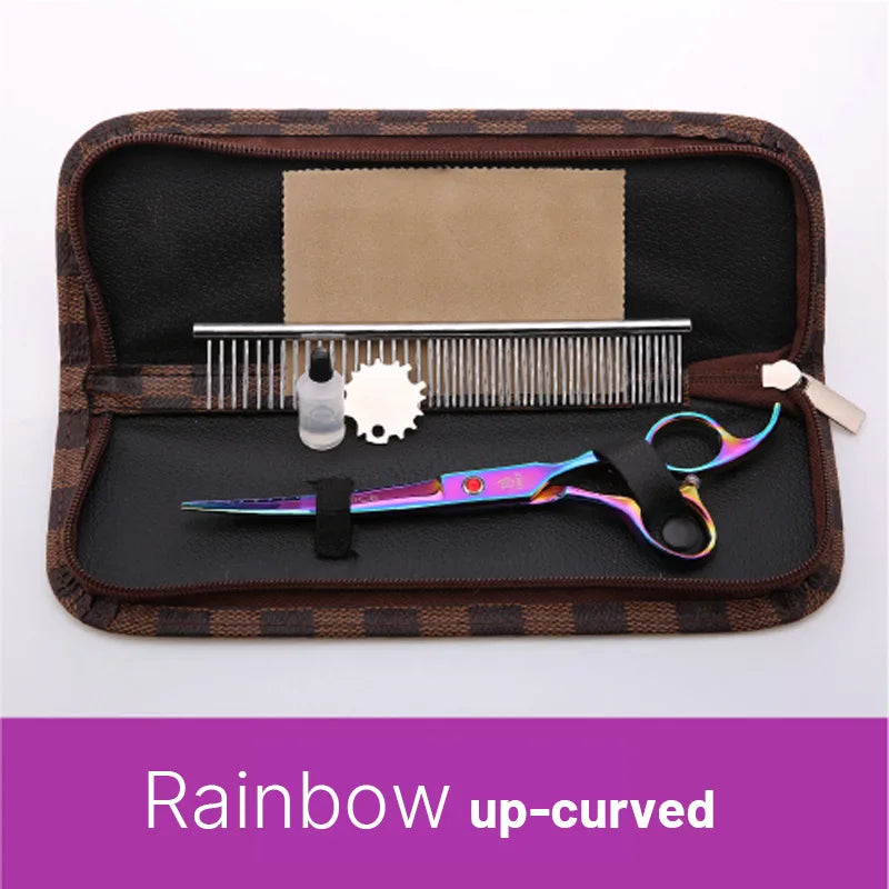 Grooming Scissors Shears Set for Household Pet Owners Stainless Steel Rainbow and Black 6.5 Inch and 7 Inch
