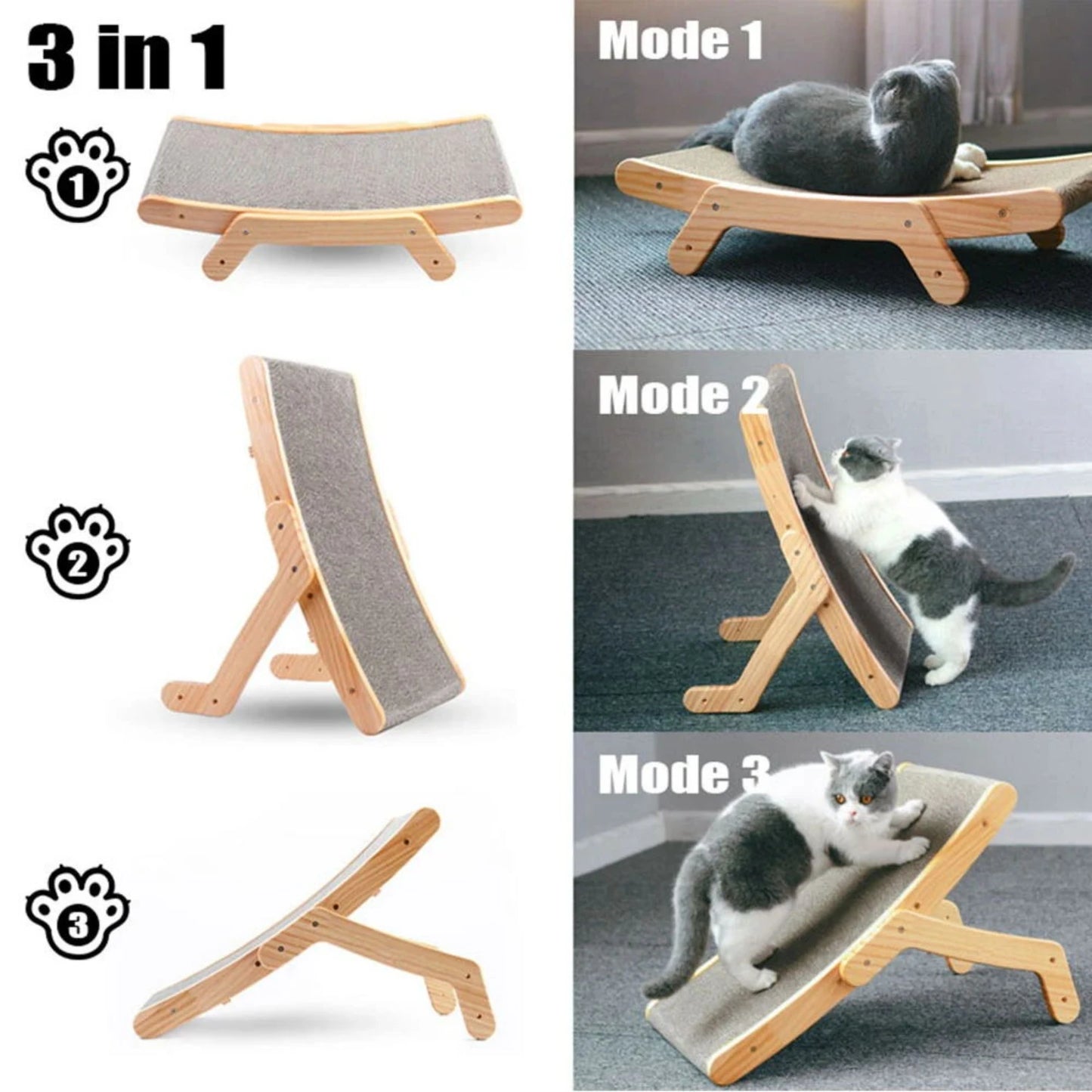 Interactive Durable Wooden Cat Lounge Bed Scratcher and Training Tool