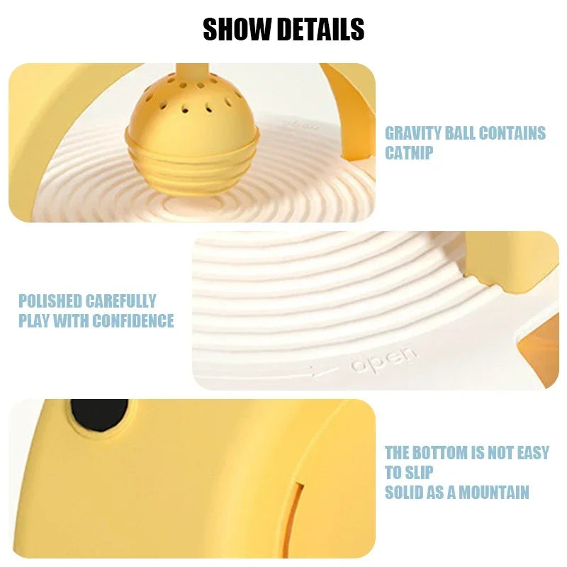 Gravity Table Tennis Cat Toy with Catnip Ball for Self-Stimulation