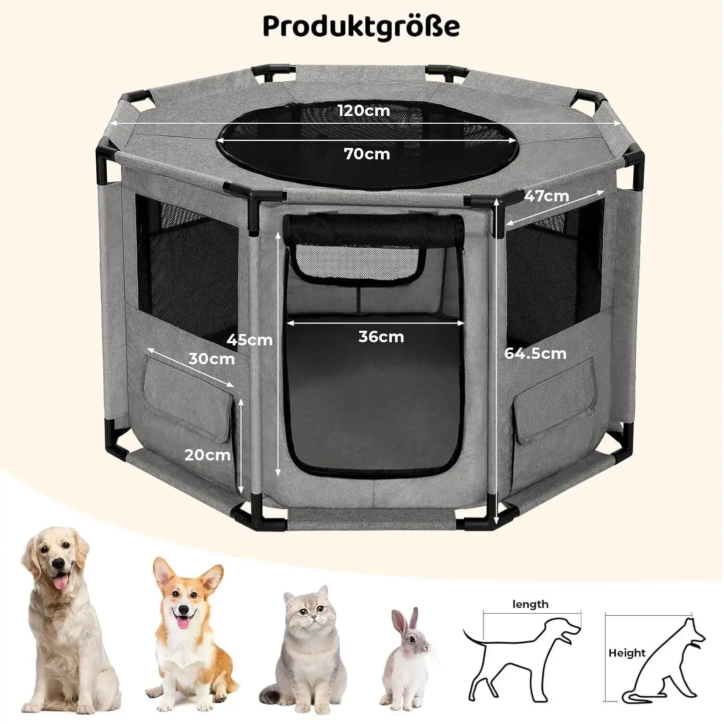 Portable Playpen Cat Dog Crate Puppy Run XXL Nylon Bed with Waterproof Base and Storage Bags