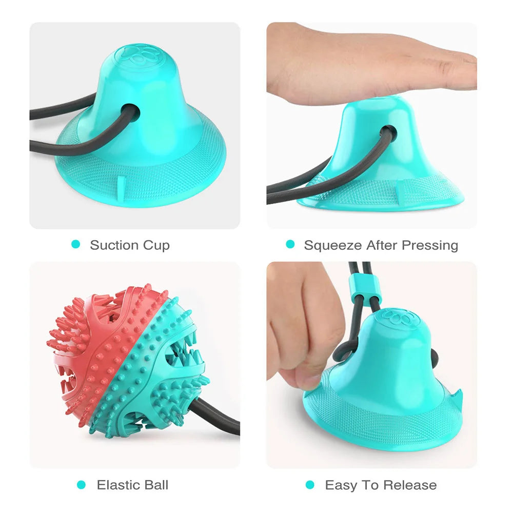 Interactive Dog Ball Toy With Suction Cup For Chewing And Tugging