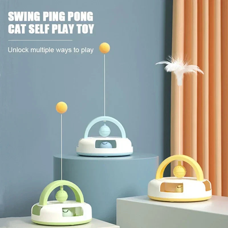 Gravity Table Tennis Cat Toy with Catnip Ball for Self-Stimulation