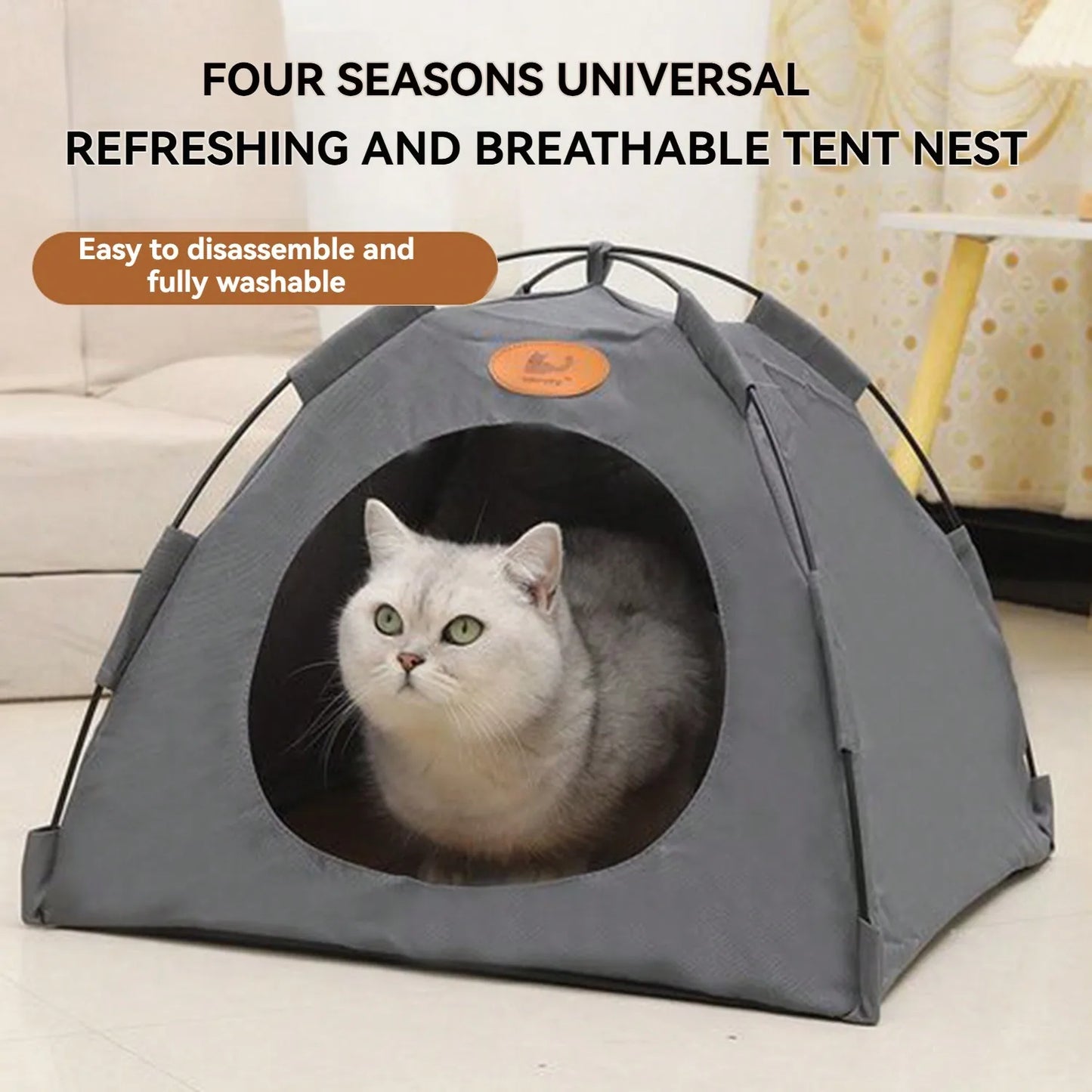 Pet Tent House with Cooling Pad and Rattan Mat for Cats and Dogs