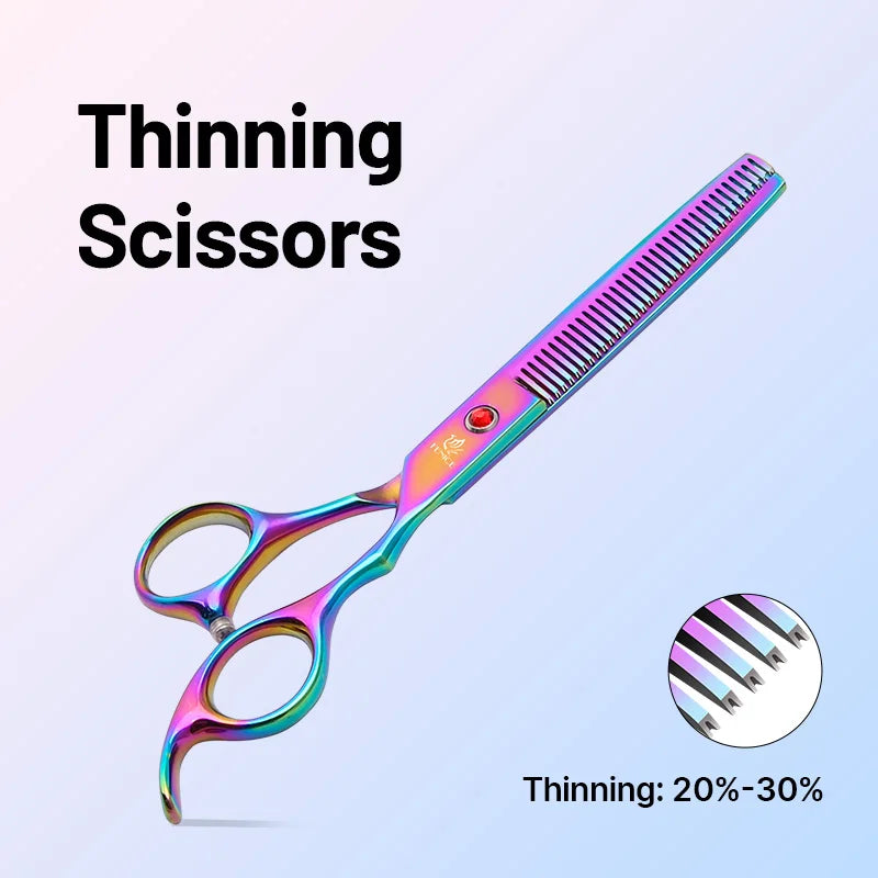 Grooming Scissors Shears Set for Household Pet Owners Stainless Steel Rainbow and Black 6.5 Inch and 7 Inch