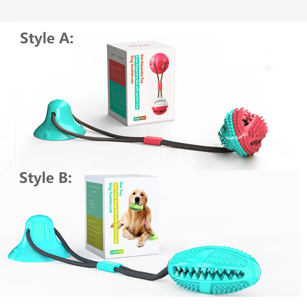 Interactive Dog Ball Toy With Suction Cup For Chewing And Tugging