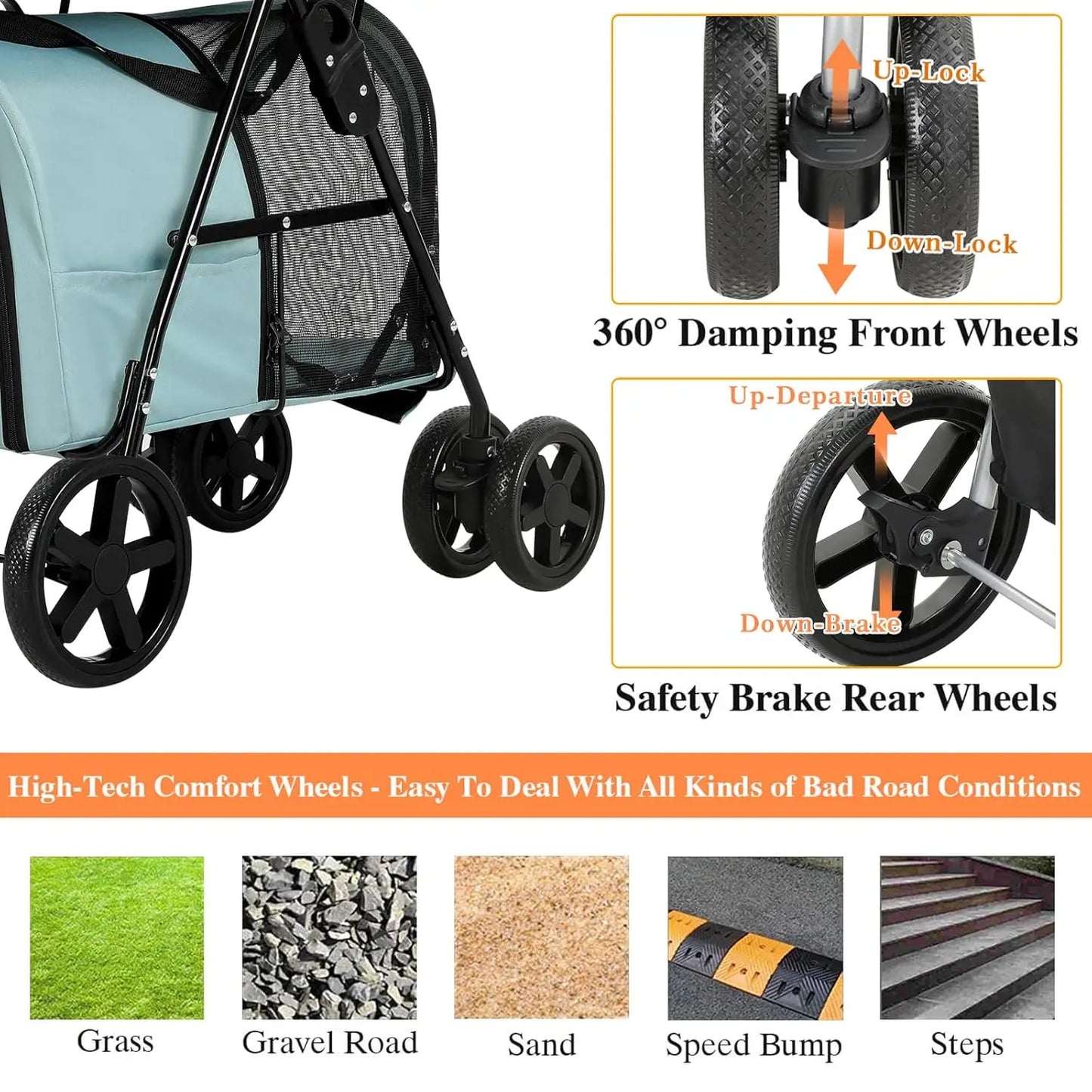 4 In 1 Double Pet Stroller for Dogs and Cats with Detachable Carriers and Lockable Wheels