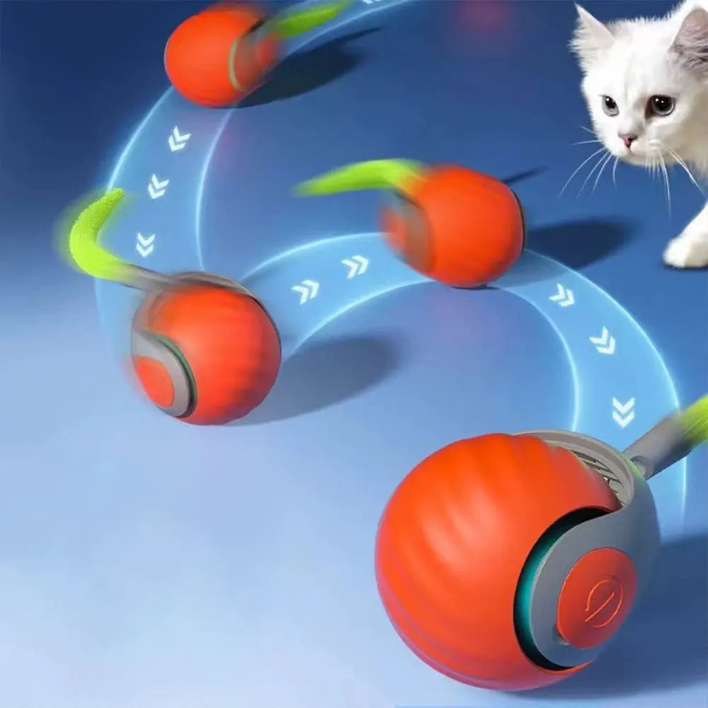 Automatic Moving Cat Toy Ball USB Rechargeable Interactive Cat Toy with Two Speed Adjustment and Replacement Tail
