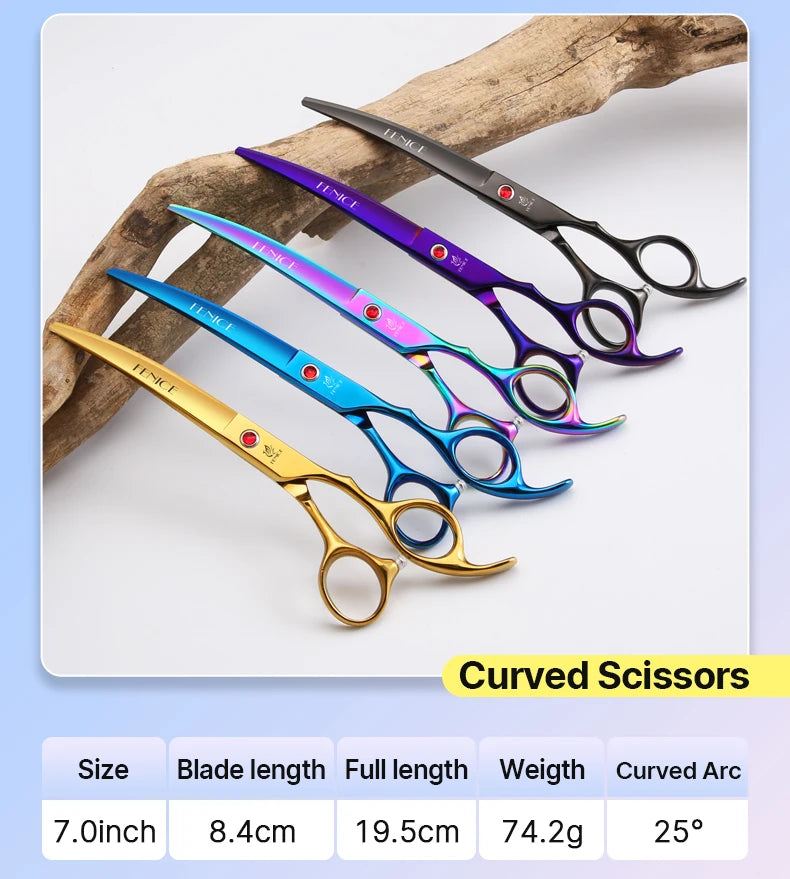 Grooming Scissors Shears Set for Household Pet Owners Stainless Steel Rainbow and Black 6.5 Inch and 7 Inch