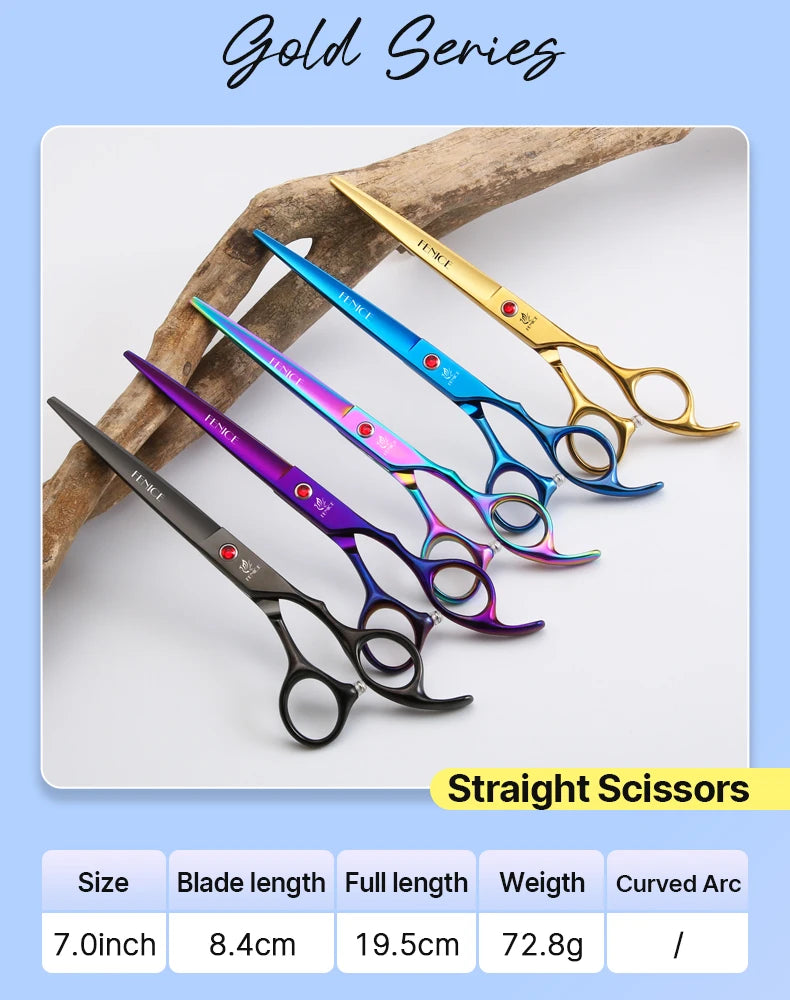 Grooming Scissors Shears Set for Household Pet Owners Stainless Steel Rainbow and Black 6.5 Inch and 7 Inch