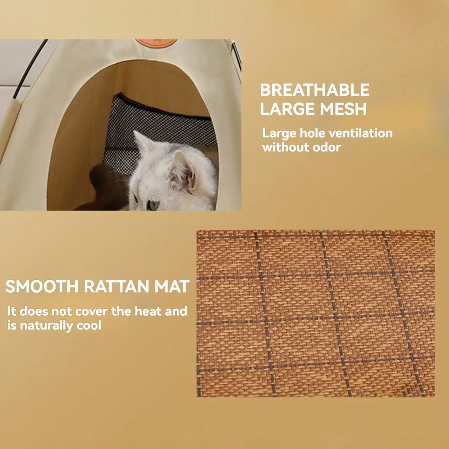 Pet Tent House with Cooling Pad and Rattan Mat for Cats and Dogs