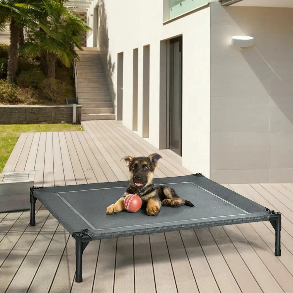 Portable Elevated Dog Cot with Canopy for Outdoor Comfort