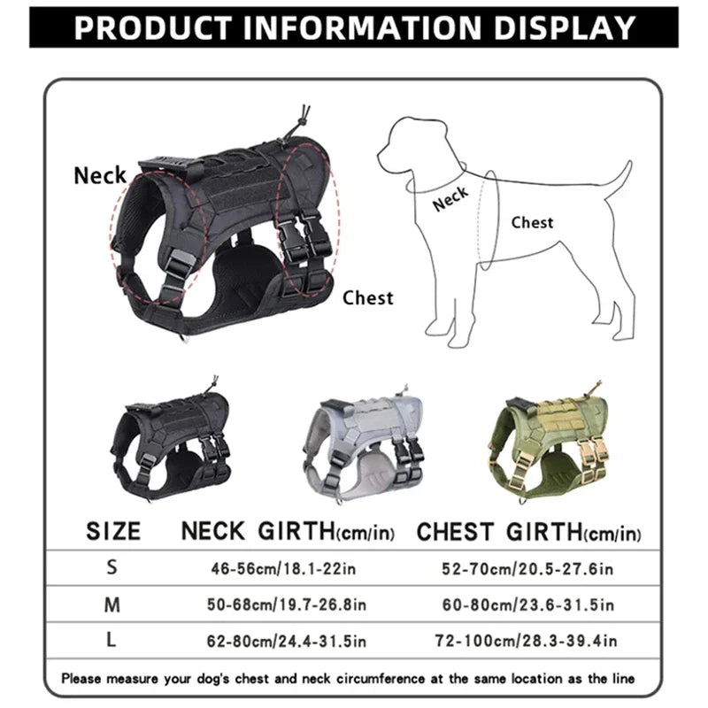 Adjustable Tactical Dog Harness for Medium Large Dogs