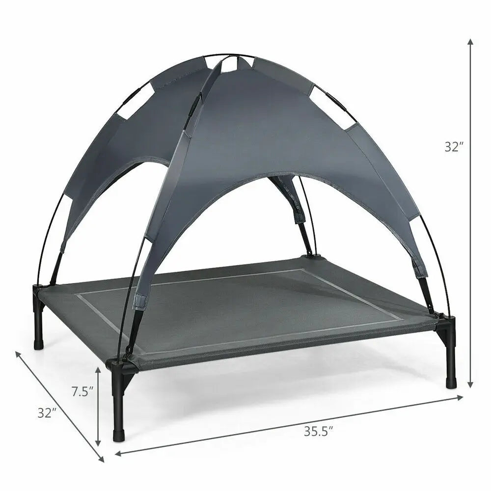 Portable Elevated Dog Cot with Canopy for Outdoor Comfort