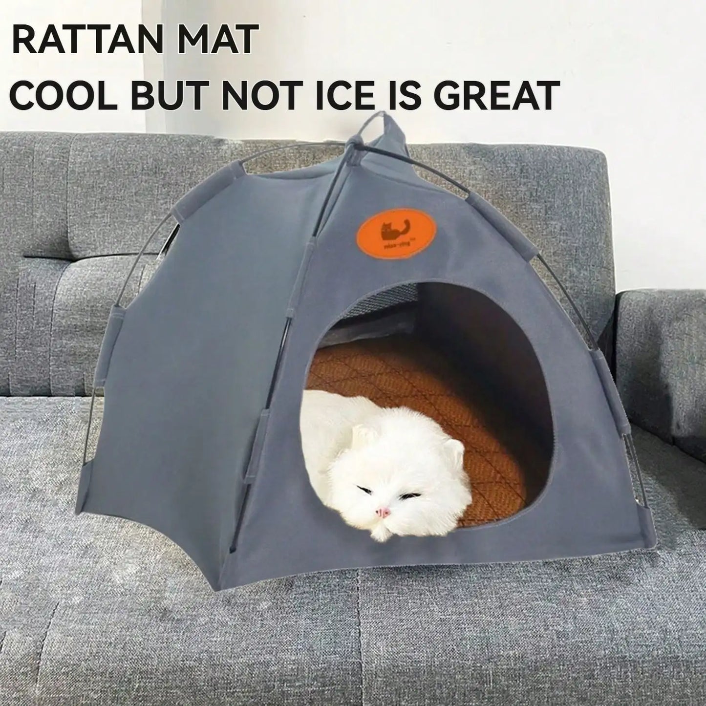 Pet Tent House with Cooling Pad and Rattan Mat for Cats and Dogs