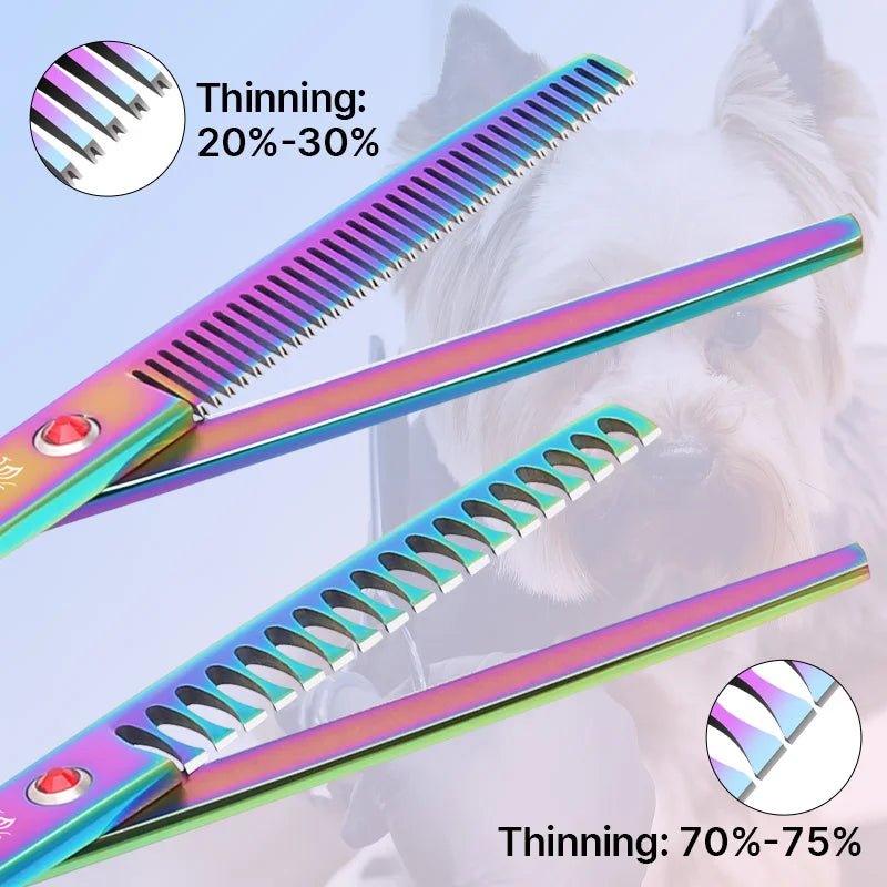 Grooming Scissors Shears Set for Household Pet Owners Stainless Steel Rainbow and Black 6.5 Inch and 7 Inch