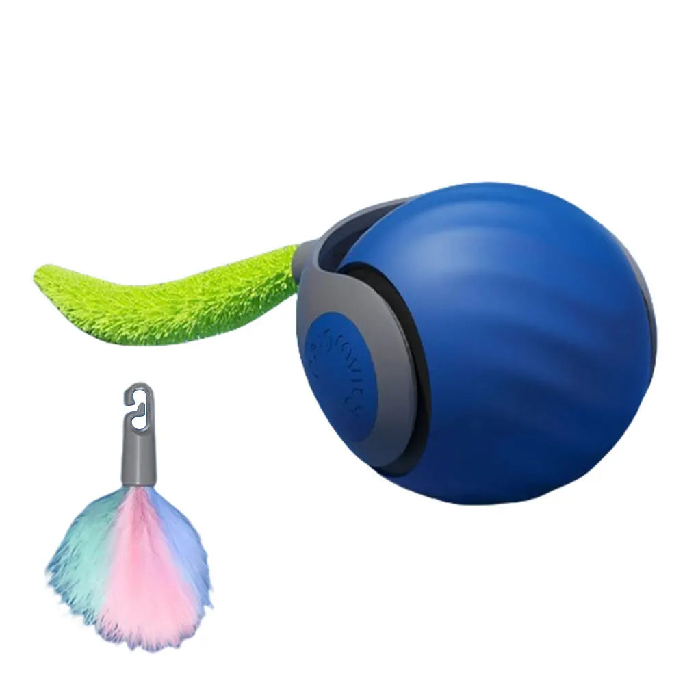 Automatic Moving Cat Toy Ball USB Rechargeable Interactive Cat Toy with Two Speed Adjustment and Replacement Tail