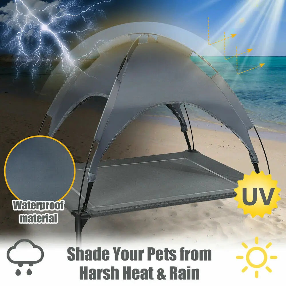 Portable Elevated Dog Cot with Canopy for Outdoor Comfort