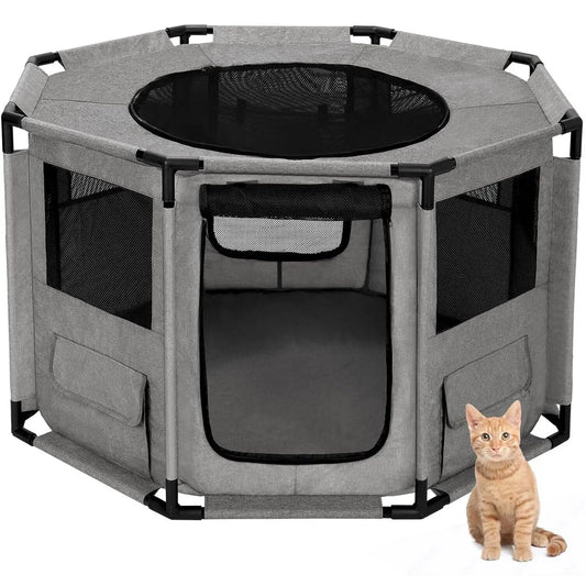 Portable Playpen Cat Dog Crate Puppy Run XXL Nylon Bed with Waterproof Base and Storage Bags