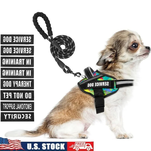 Service Dog Harness Leash Set Reflective No Pull Nylon for Puppies