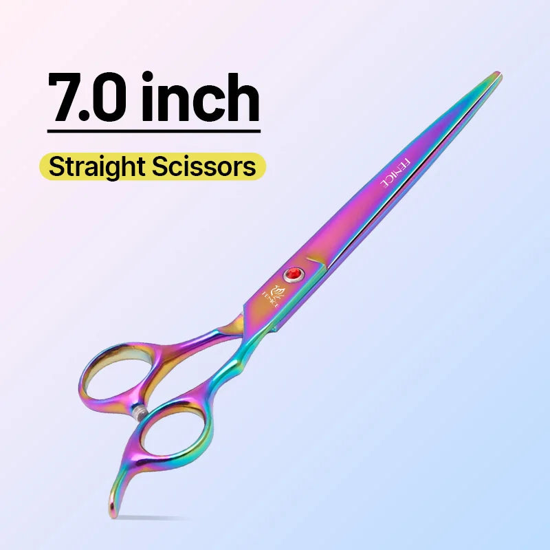 Grooming Scissors Shears Set for Household Pet Owners Stainless Steel Rainbow and Black 6.5 Inch and 7 Inch
