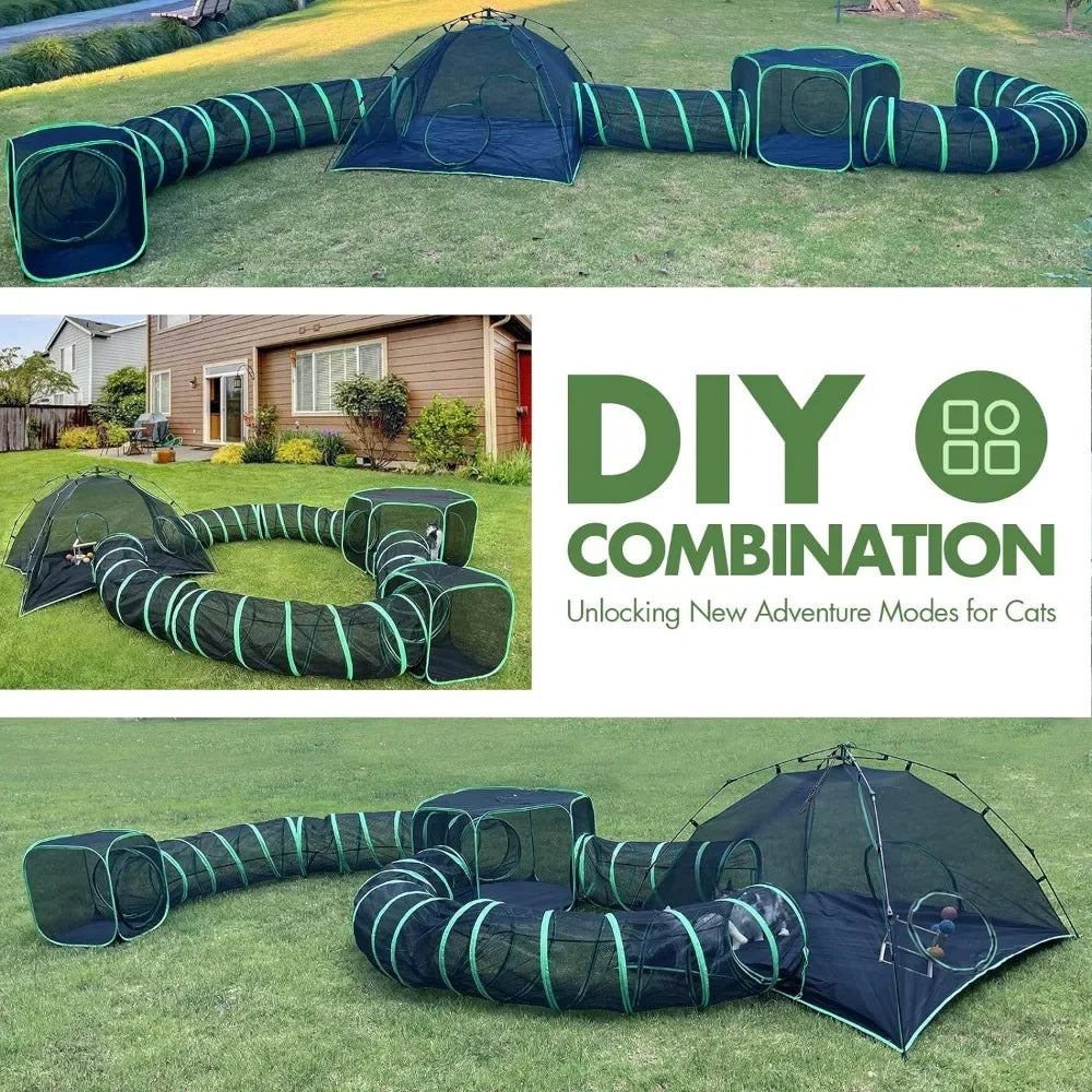 Outdoor Cat Play Tents and Tunnels 6 in 1 Cat Activity Set