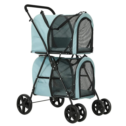 4 In 1 Double Pet Stroller for Dogs and Cats with Detachable Carriers and Lockable Wheels