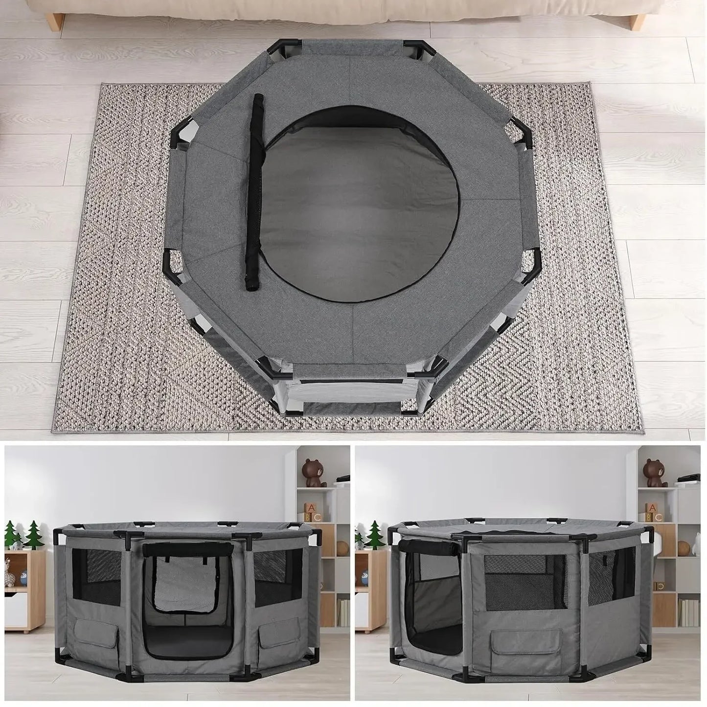 Portable Playpen Cat Dog Crate Puppy Run XXL Nylon Bed with Waterproof Base and Storage Bags