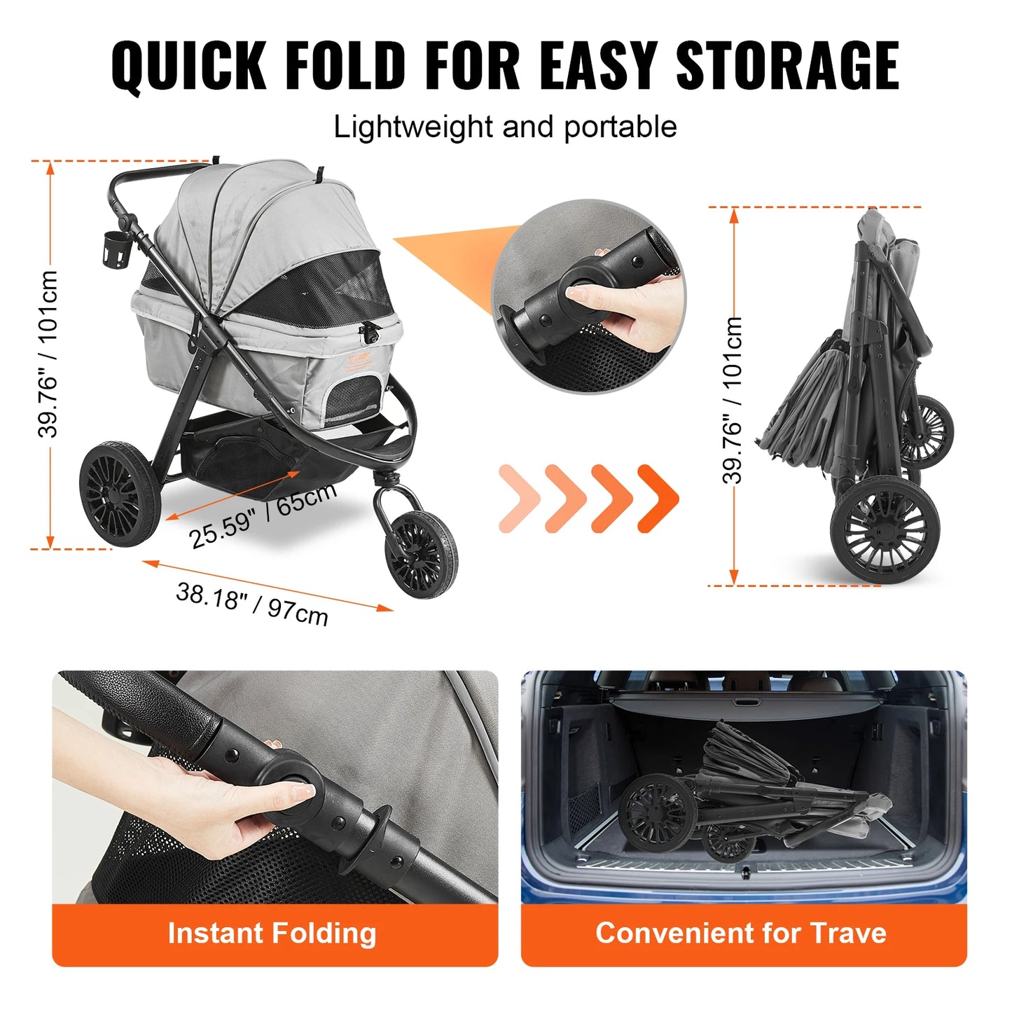 Pet Stroller Lightweight Travel Cup Holder for Accessories