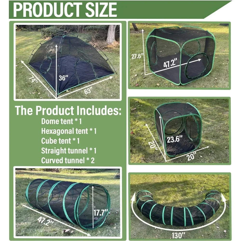 Outdoor Cat Play Tents and Tunnels 6 in 1 Cat Activity Set
