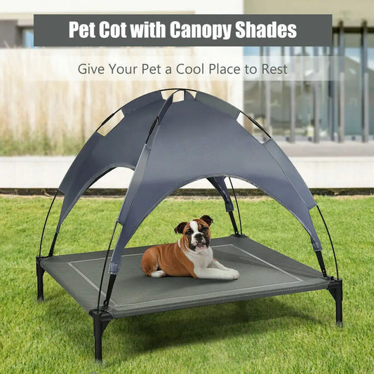 Portable Elevated Dog Cot with Canopy for Outdoor Comfort