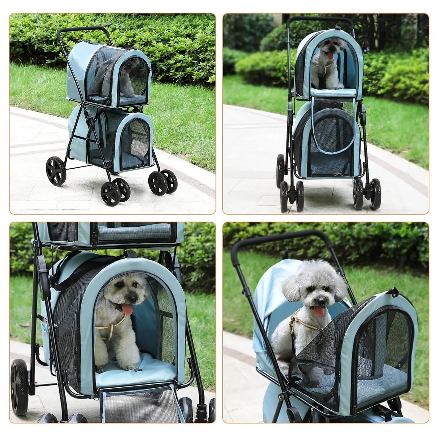 4 In 1 Double Pet Stroller for Dogs and Cats with Detachable Carriers and Lockable Wheels