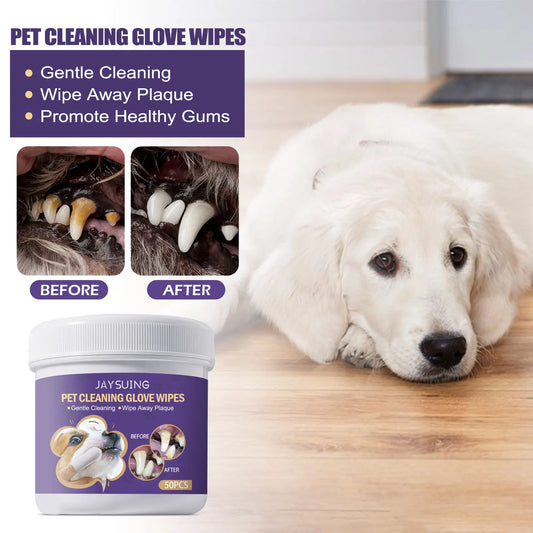 50 Pack Cat and Dog Tooth Cleaning Glove Wipes