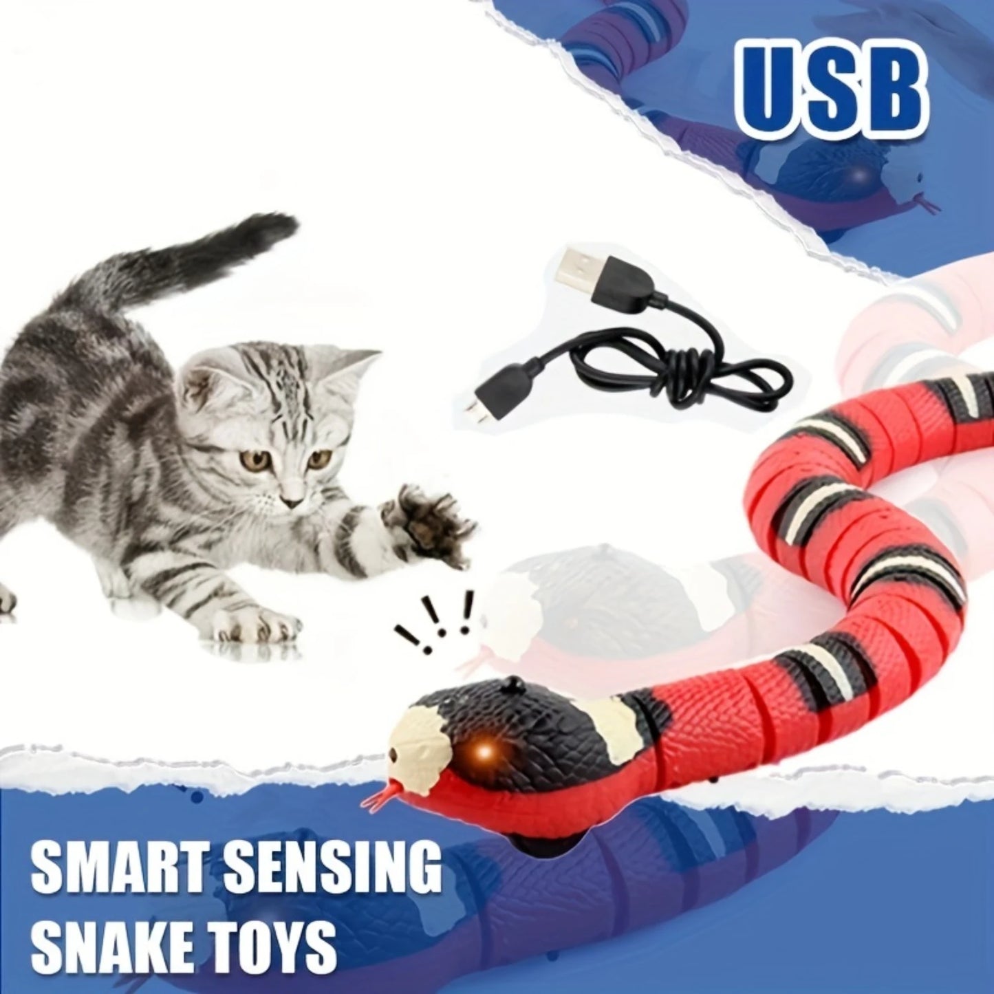 Rechargeable USB Interactive Snake Toy for Cats