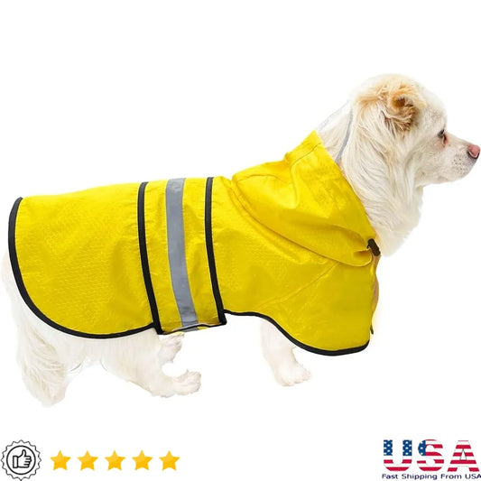 Dog Raincoat Waterproof Reflective Lightweight Hooded Adjustable Nylon for Dogs