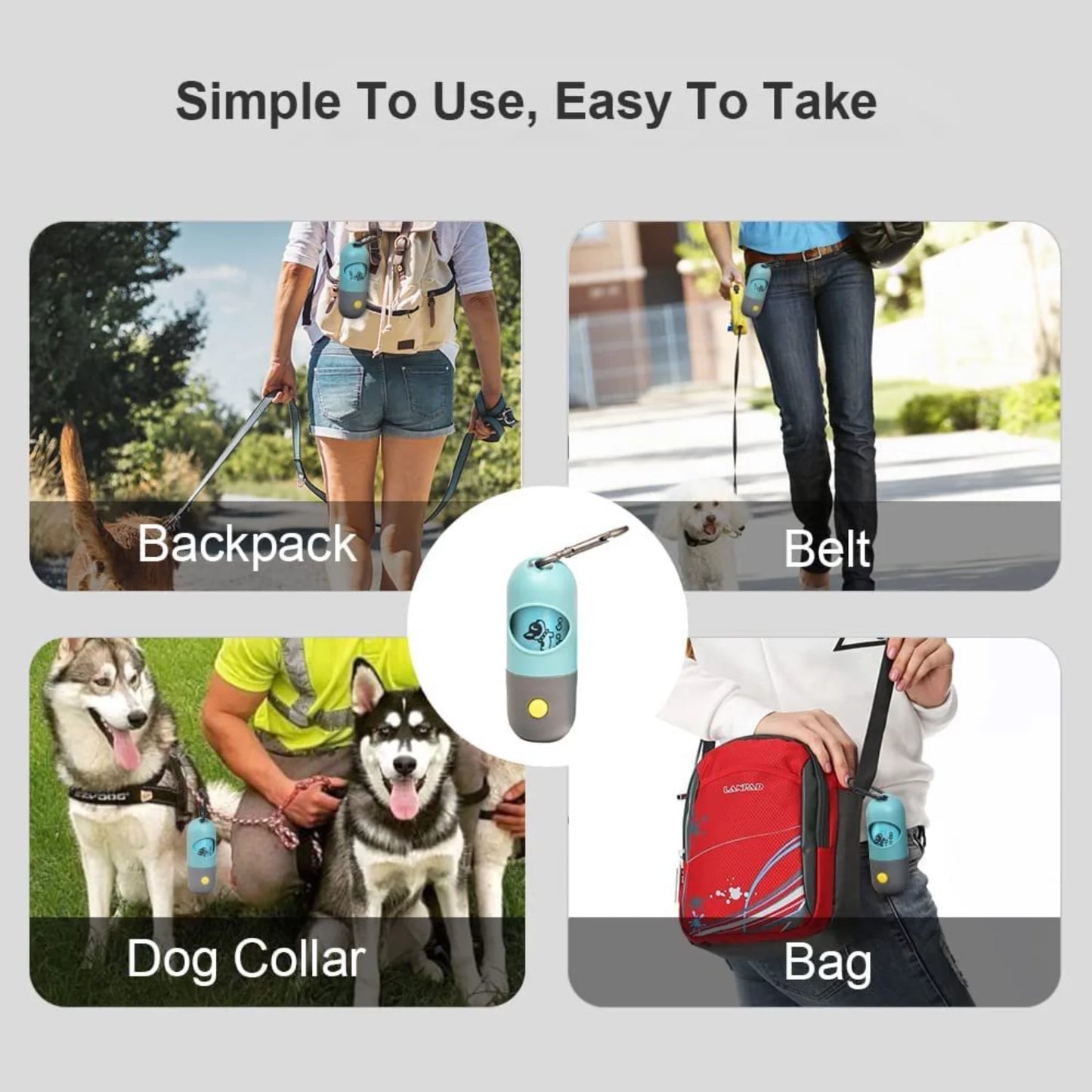 Dog Poop Bag Holder with Built-in LED Flashlight